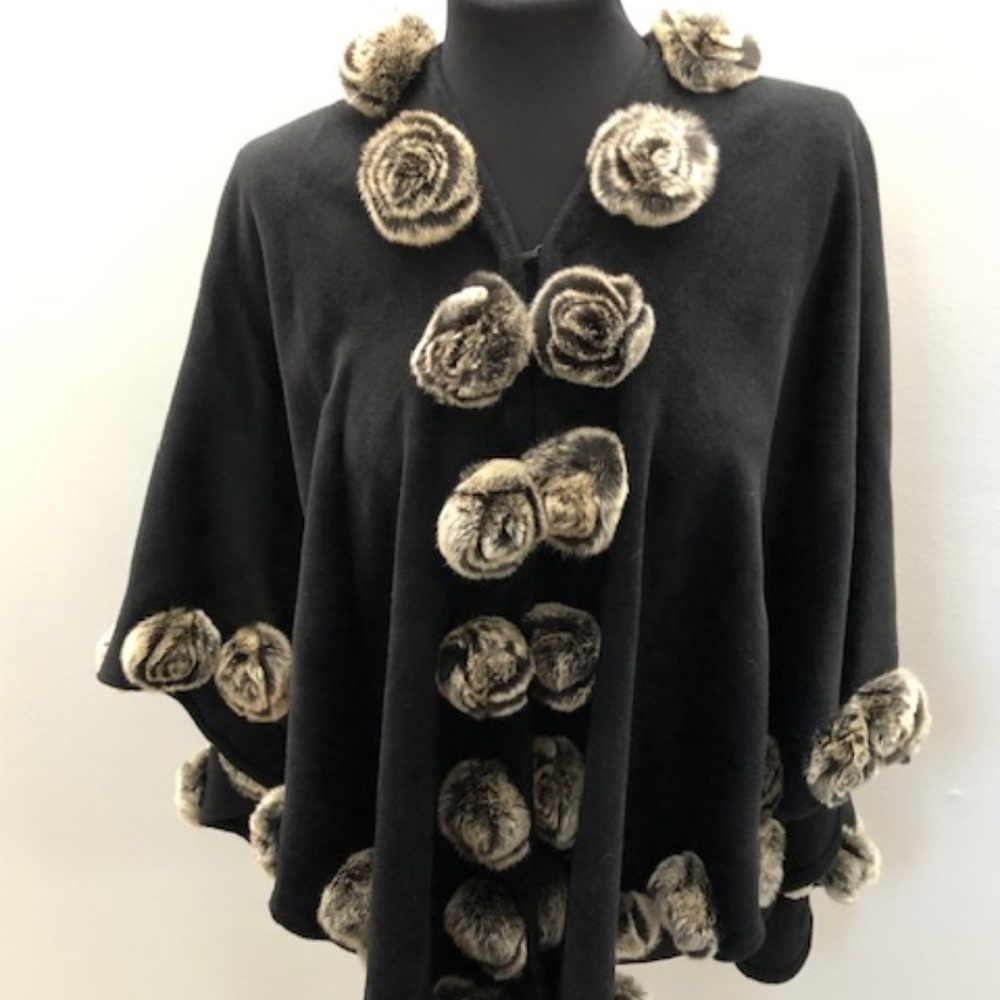 Cashmere and Rabbit Black Cape/Wrap